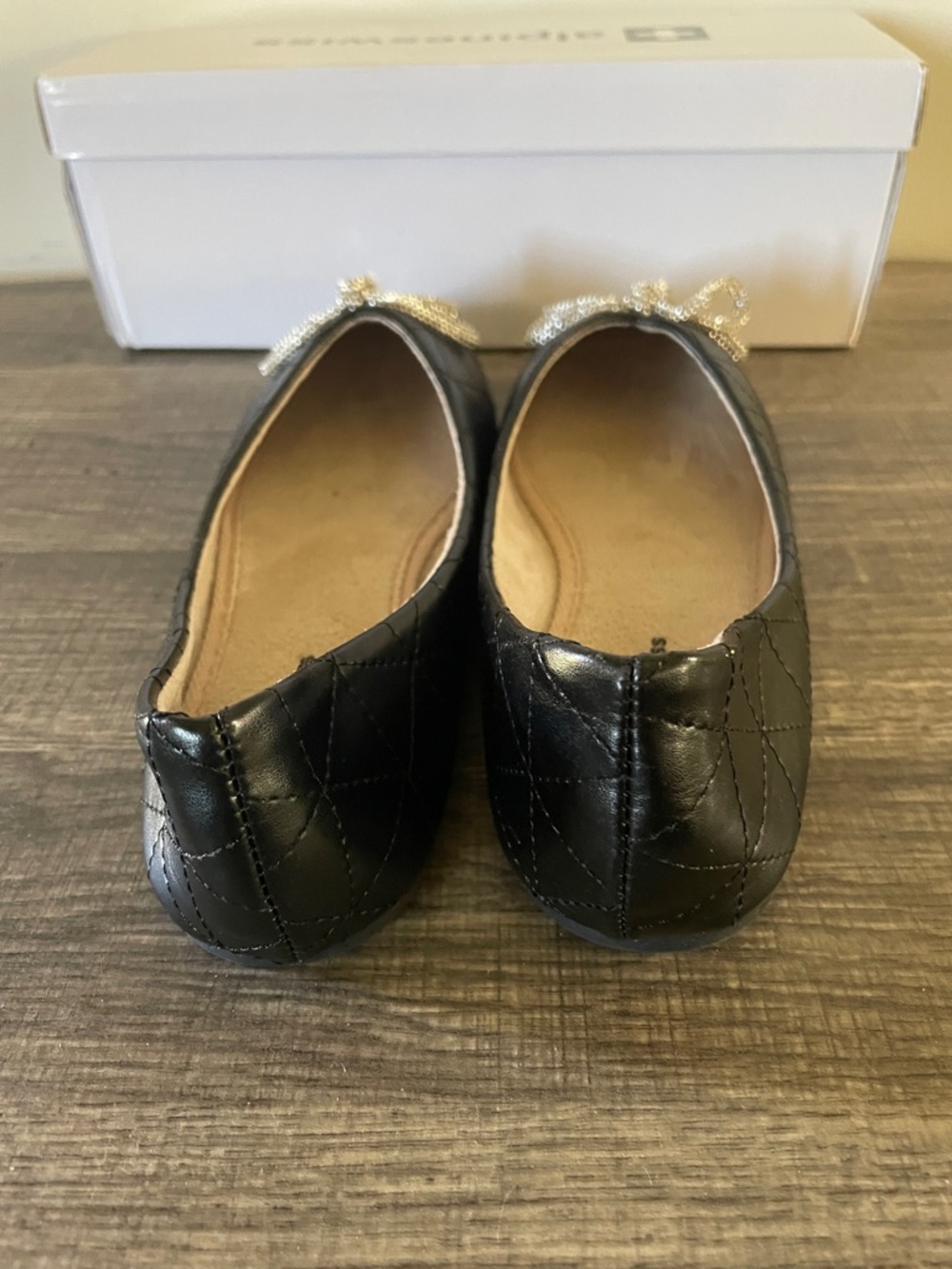 Alpine Swiss Myla Quilted Ballet Flats with Crystal Bow - Picture 10 of 11
